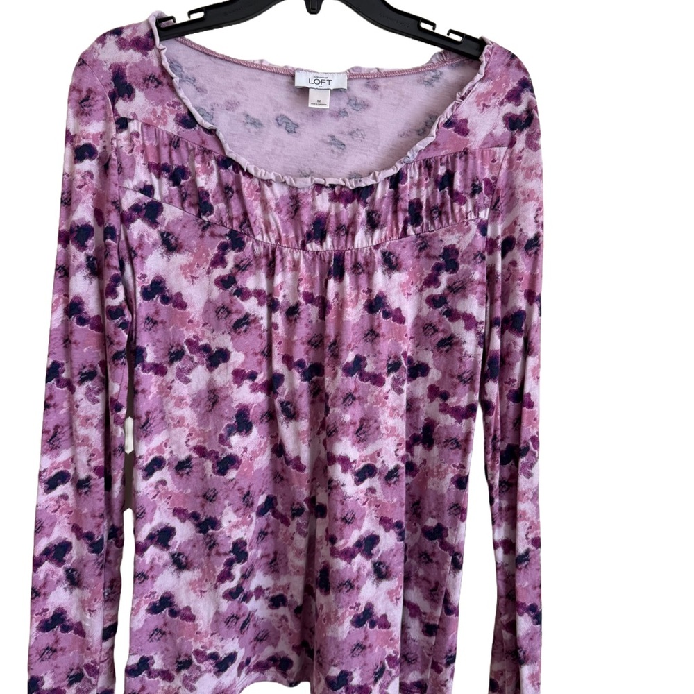 LOFT Ruched Purple and Pink Blouse